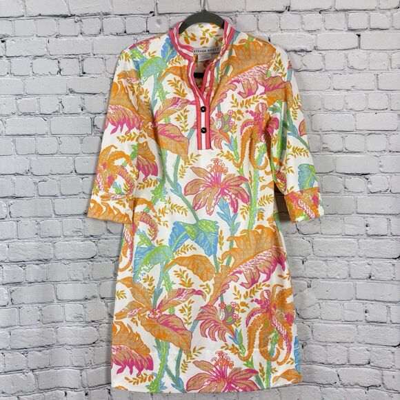 Gretchen Scott Mandarin Sheath Dress in Palm White Multi Women's Size Small S - Picture 1 of 12